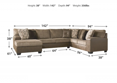 Ashley Abalone 3 Piece Left Facing Sectional in Chocolate - Abalone Sectional (Left)