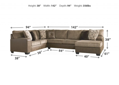 Ashley Abalone 3 Piece Right Facing Sectional in Chocolate - Abalone Sectional (Right)