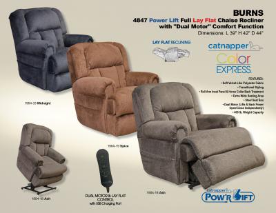 Catnapper Burns Ash Power Lift Full Lay Flat Chaise Recliner - 4847 1904-18