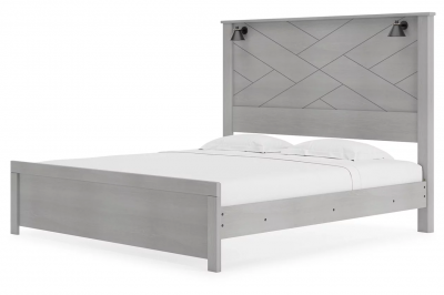 Cottonburg King Panel Bed with Sconce Lights in Light Gray/White - B1192B9