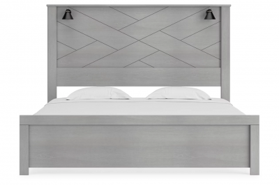 Cottonburg Queen Panel Bed with Sconce Lights in Light Gray / White - B1192B7