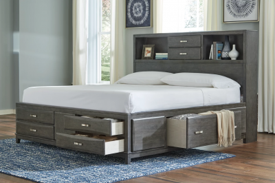 Caitbrook California King Storage Bed with 8 Drawers in Gray - B476B7