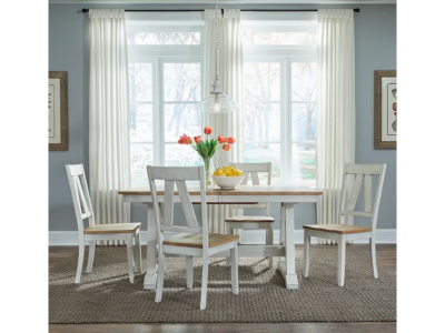 Lindsey Farm 5 Piece Trestle Table Dining Set - 62WH-CD-5TRS