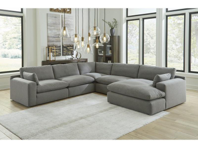 Benchcraft Elyza Fabric 5 Piece Sectional in Smoke - 1000764 / 1000746 / 1000777 / 1000746 / 1000717