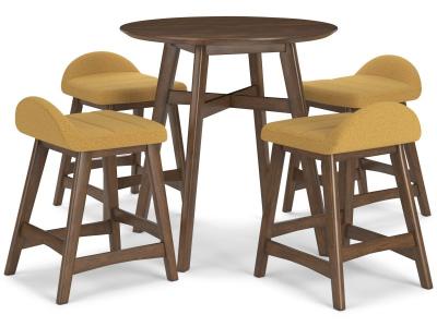 Lyncott 5 Piece Counter Height Dining Set - D615-GH-MUS-K Mustard Stools