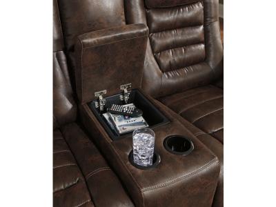 Game Zone PWR REC Loveseat/CON/ADJ HDRST in Bark - 3850118C