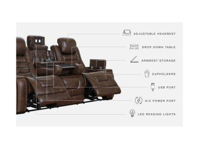 Game Zone PWR REC Sofa with ADJ Headrest in Bark - 3850115C