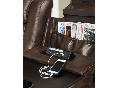 Game Zone PWR REC Sofa with ADJ Headrest in Bark - 3850115C