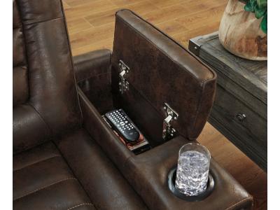 Game Zone PWR REC Sofa with ADJ Headrest in Bark - 3850115C