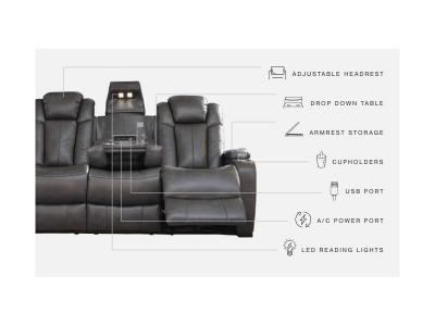 Turbulance PWR REC Sofa with ADJ Headrest in Quarry - 8500115C