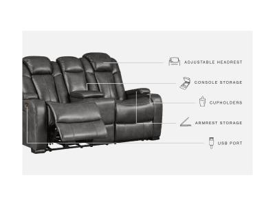 Turbulance PWR REC Loveseat/CON/ADJ HDRST in Quarry - 8500118C