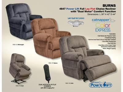 Catnapper Burns Midnight Power Lift Full Lay Flat Chaise Recliner - 4847 1904-33