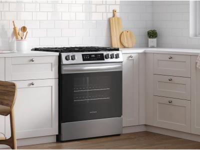 30" Frigidaire Front Control Freestanding Gas Range in Stainless Steel - FCFG3062AS